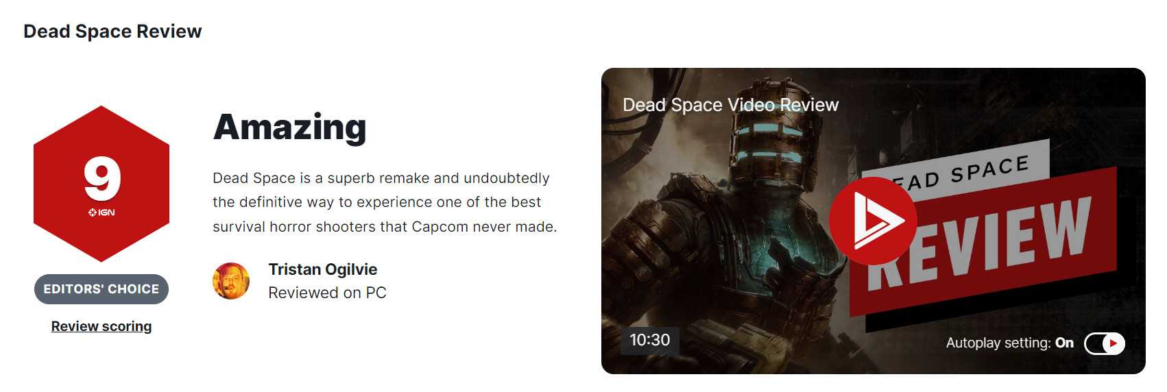 《死亡空间：重制版》评分解禁：9分 游戏评价视频公布(死亡空间重制版豪华版有什么)