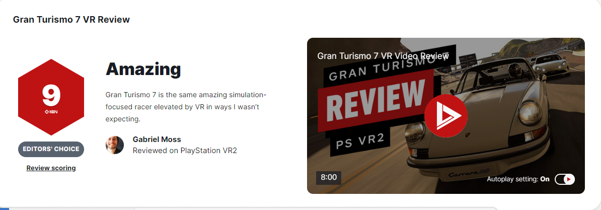 《GT7》VR版IGN评测9分 令人惊叹的模拟赛车游戏(gt7vr版本)