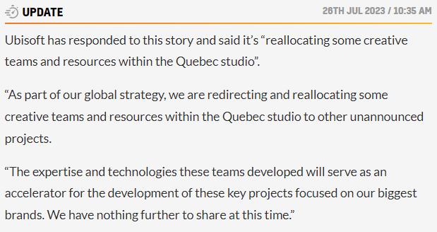 育碧回应取消《渡神纪：芬尼斯崛起》续作：正在重新分配工作室资源
