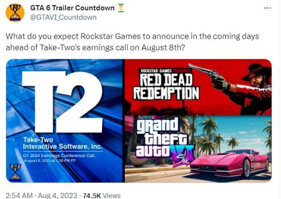 T2即将召开财报会议 玩家不期待会有《GTA6》新消息