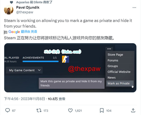 Steam新功能开发中：可以将游戏设为私密状态(steam新功能共享游戏)