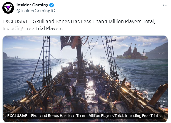 《碧海黑帆》玩家数未达到100万 育碧却似乎感到满意(碧海黑帆2020)
