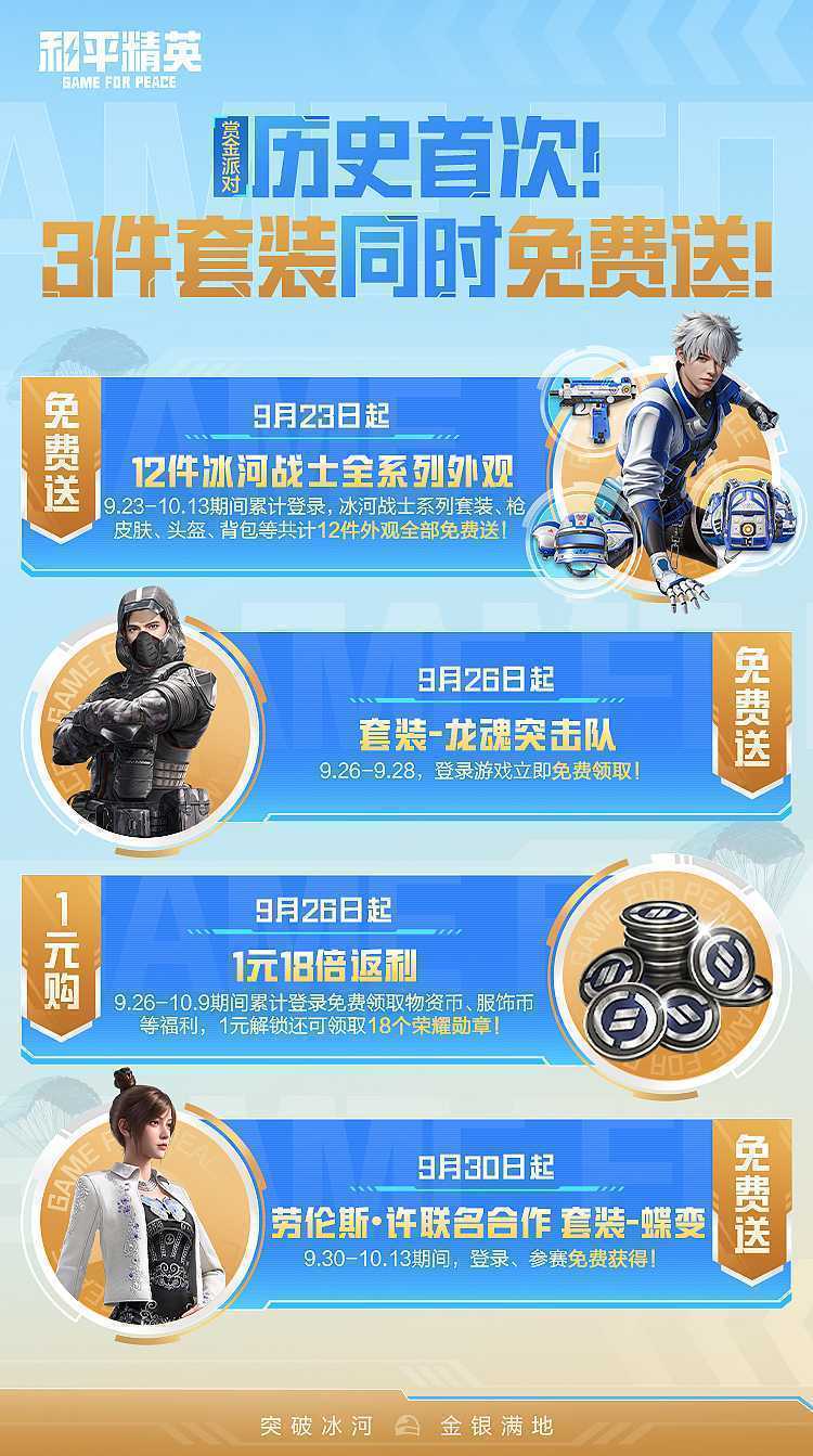 套装直送、18倍返利，持续霸榜的《和平精英》将迎黄金周“最强福利季”(赠送套装)